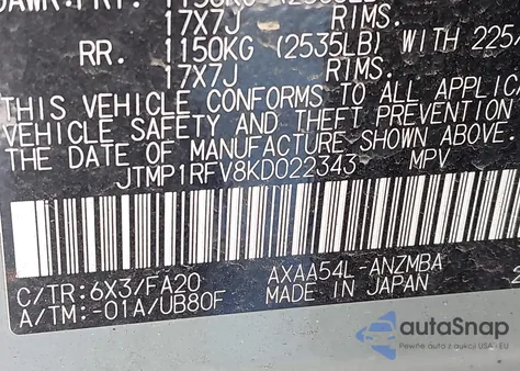 2019 Toyota Rav4 Xle from USA, damaged, VIN JTMP1RFV8KD022343
